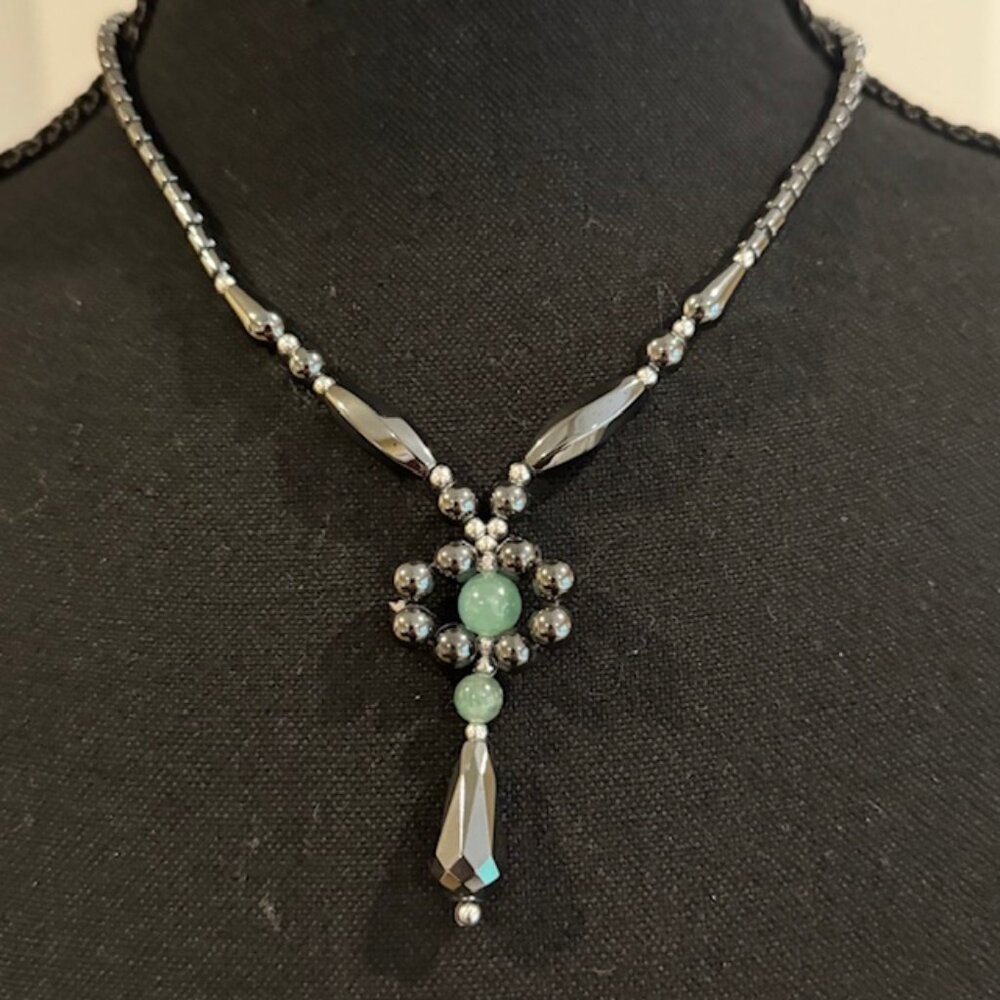 Hematite and Aventurine Necklace, 18" with silver accents